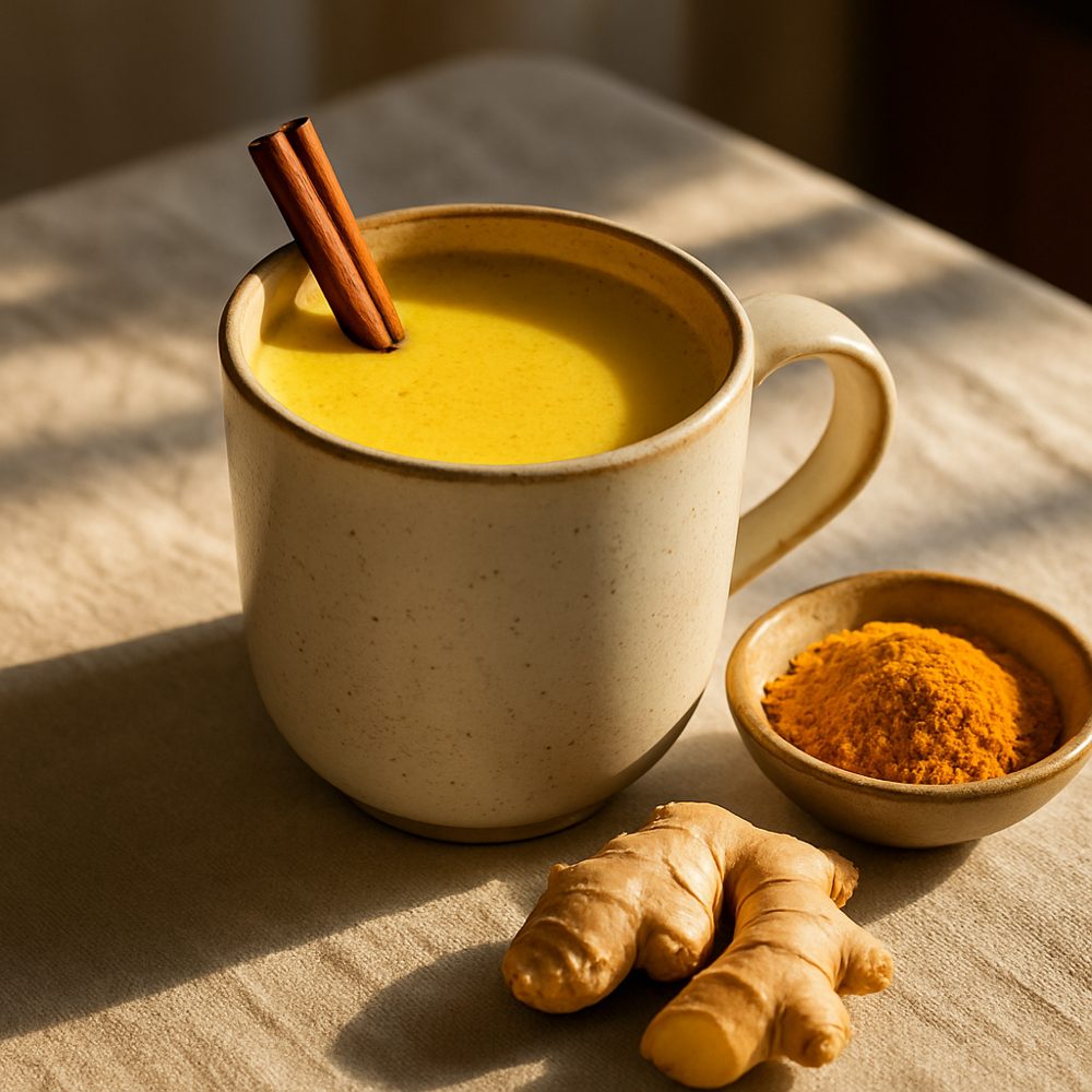 Mug of golden milk with cinnamon