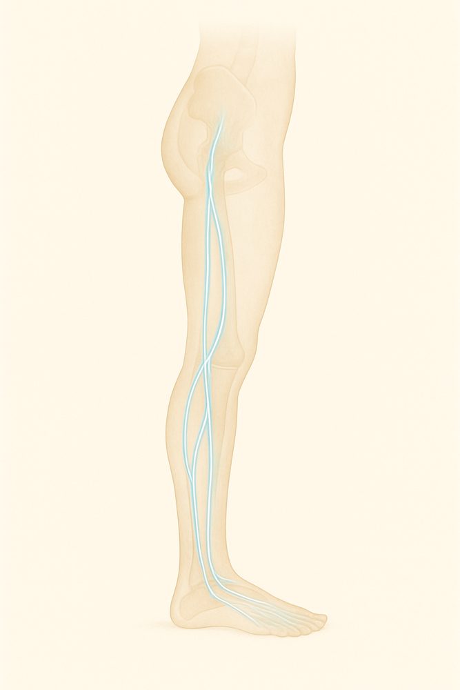 Educational illustration of the nerves of the leg